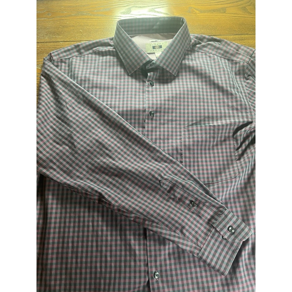 Joseph Abboud Men's XXL Non-Iron Gingham Shirt Purple Red Long Sleeve Cotton